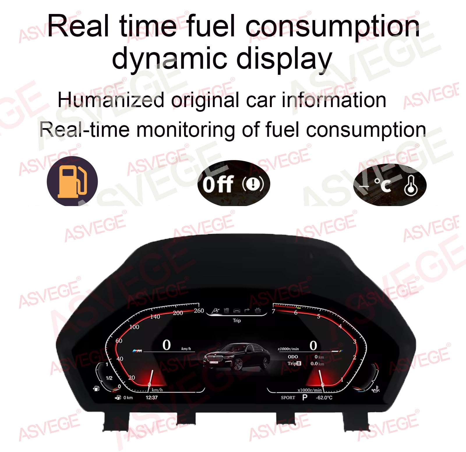 ASVEGE 12,3 Digital Cluster Gauge per BMW 3 4 Series F30 F31 GT-F34 F32 F33 F36 418D 2012-2020, Strumento LCD Speed Meter Dashboard Upgrade HD Screen