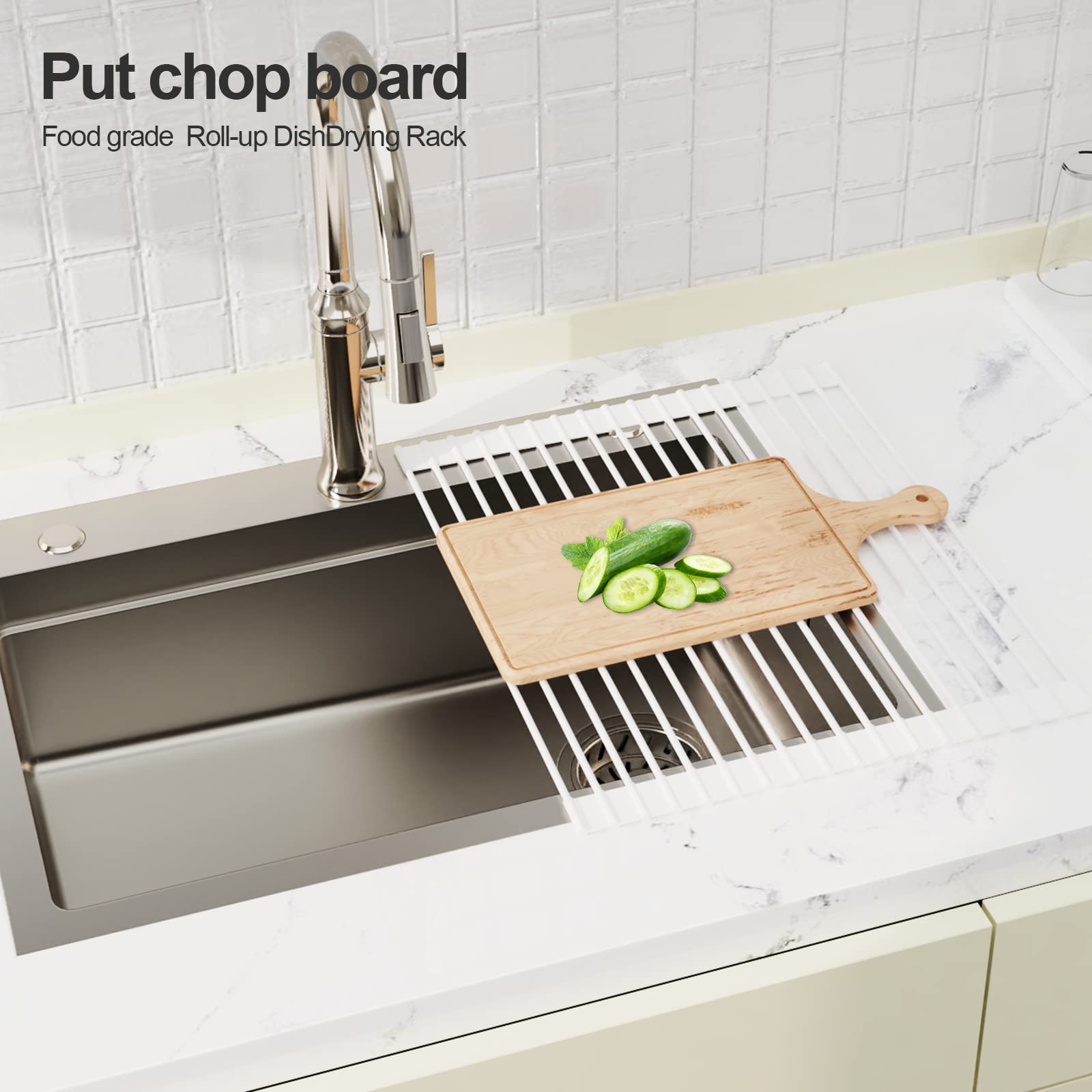 Scolapiatti da Appoggio per Lavello - Scolapiatti pieghevole per Lavandino - Gocciolatoio Cucina per Scola Stoviglie Verdure Frutte (Silicone & 43 * 33cm) - Bianco
