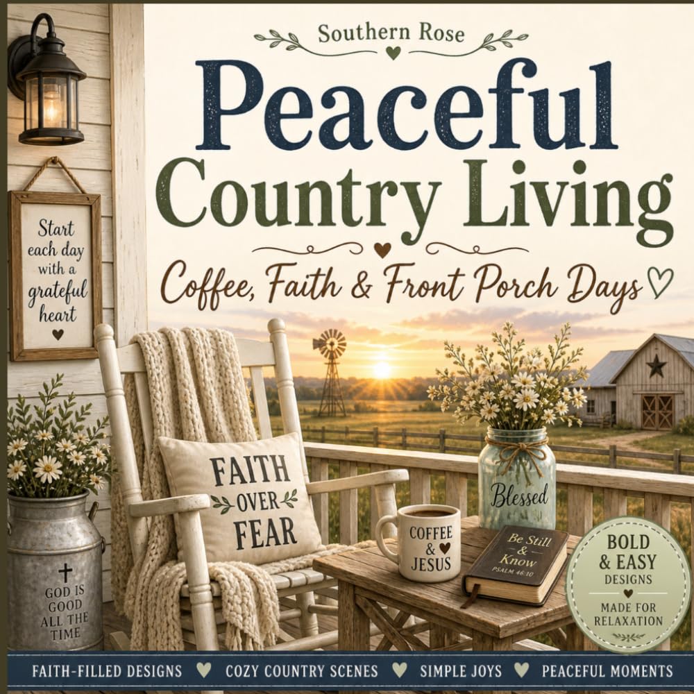 Peaceful Country Living: A Relaxing Coloring Book of Faith, Simplicity & Country Charm Cozy Scenes of Faith, Farmhouse Living & Peaceful Moments Slow ... Unwind with Faith, Coffee & Country Comfort.