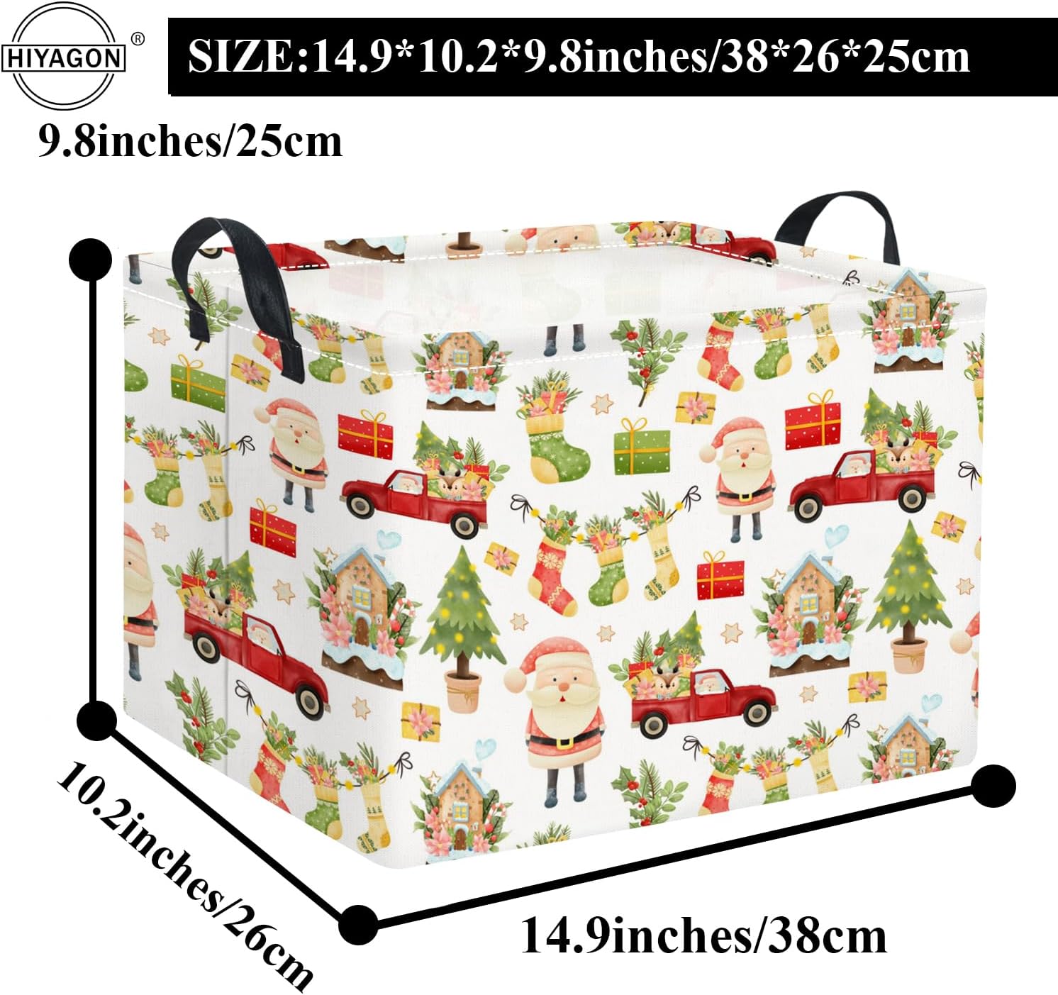Rectangular Christmas Basket Fabric Storage Bin Storage Boxes Collapsible Storage Basket for Clothes Books Shelves Basket(Cute Christmas) image 5