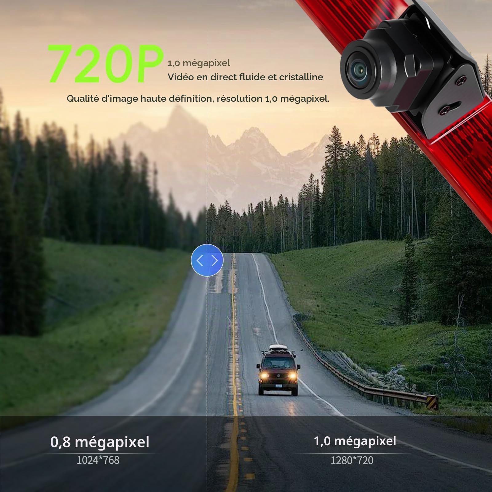 Caméra de Recul de Feu de Freinage pour Peugeot Partner 2008-2020/Citroen Berlingo 2008-2020 avec Vision Nocturne P67 Étanche Angle de Vision de 140° Connexion par Câble Stable Double Caméra 720P