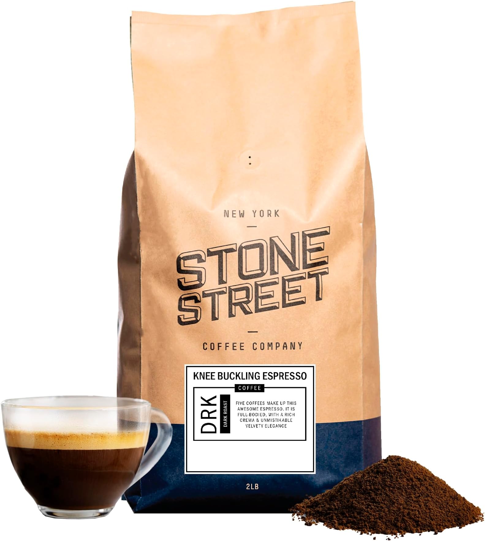 Knee Buckling Espresso Coffee, Ground, High Caffeine Blend, Dark Roast, 2 LB