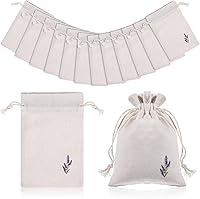 Fyntave 12 Pack Cotton Lavender Embroidered Drawstring Bags 4x6in Reusable Muslin Pouches for Jewelry Spices Gifts