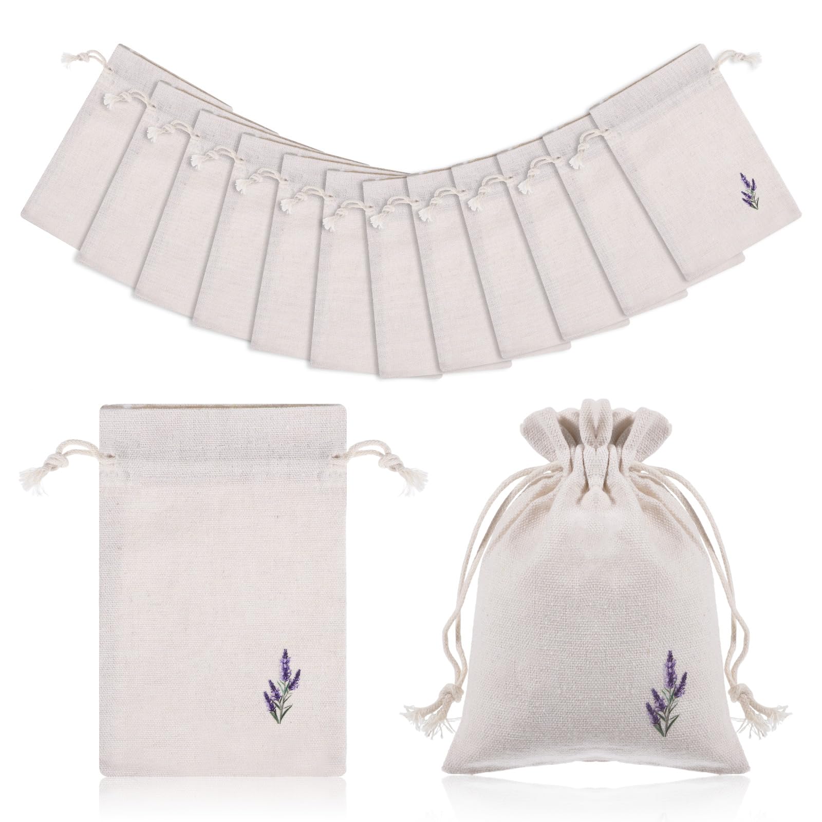 12 Pcs Cotton Drawstring Bags 10 x 15cm Lavender Bags