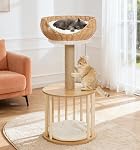 Made4Pets Tour de chat en bois moderne pour les chats intérieurs avec lit de chat de rotin tissé à la main, arbre de chat avec scratching de chat sisal / 2 Coussin doux pour petit & Moyenne Cats-76cm/30