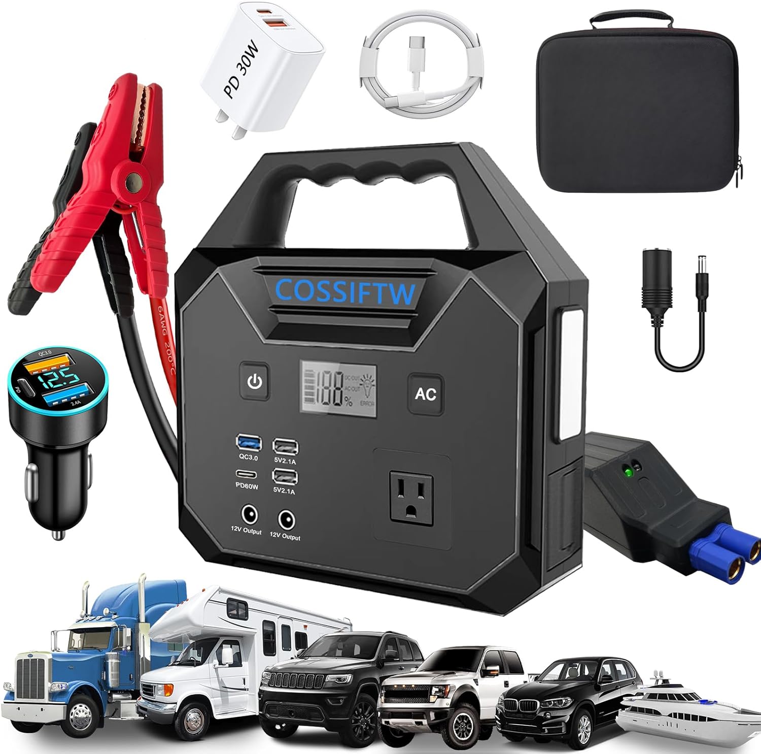 10000A Jump Starter AC 200W Generator 130wh Jump Booster PD 60W Two-Way Fast-Charging for All 12V Gas & up to 15L Diesel Engine Good All for Truck RV Yacht Lawn Mower Mining Truck