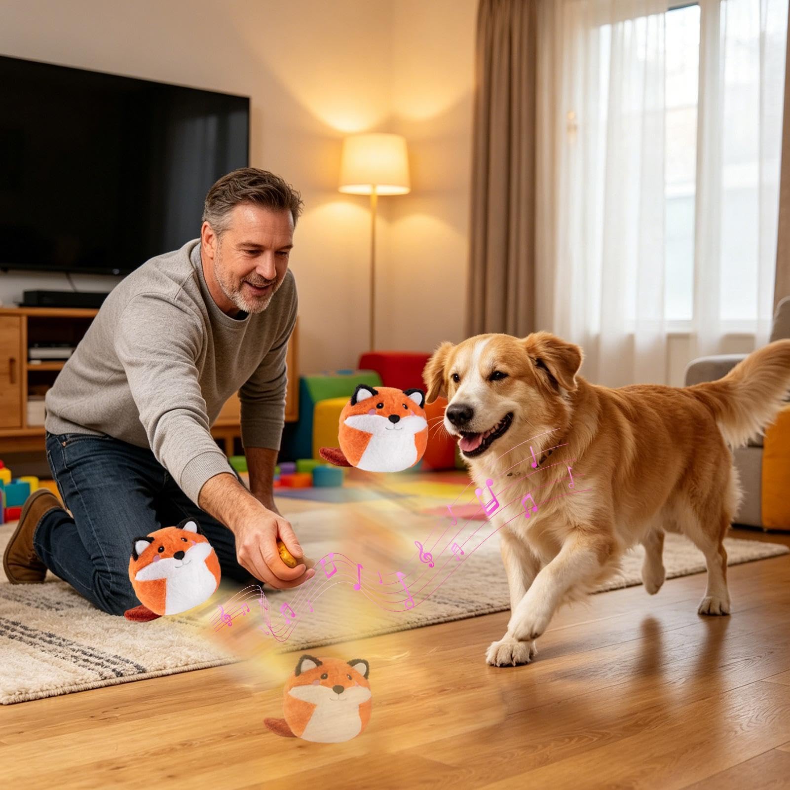 Interaktiver Hüpfball für Hunde Plüsch-Katzenspielzeug mit Musik | Hüpfball-Katzenspielzeug für Trainer, , Wohnung, Zuhause, Büro, Tierheime, Schlafzimmer, Wohnzimmer, Arbeitszimmer und