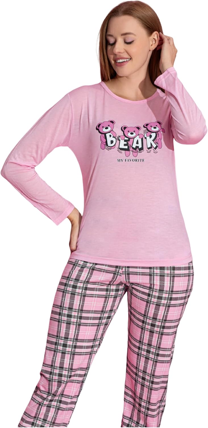 MUKA Women’s 2-Piece Sleepwear Ladies Homewear M-2XL Full Sleeve T-Shirt and Pants Turkish Pajama Set for Women