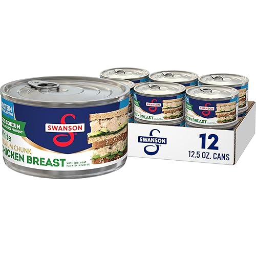 Vista 9 de Swanson 25% menos sodio, pechuga de pollo premium en agua enlatada en trozos blancos, lata de 12.5 OZ