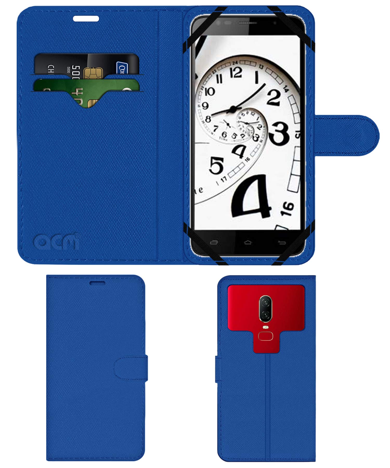 ACM Strap Leather Flip Case Compatible with Celkon Millennia Epic Q550 Mobile Front & Back Cover Blue