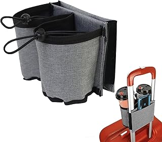 旅行用2イン1荷物カップホルダー。スーツケース用ハンズフリードリンクホルダー。コーヒーカップ2杯と旅行者を収納。外出中の旅行者に最適。持ち運びやすいデザイン。