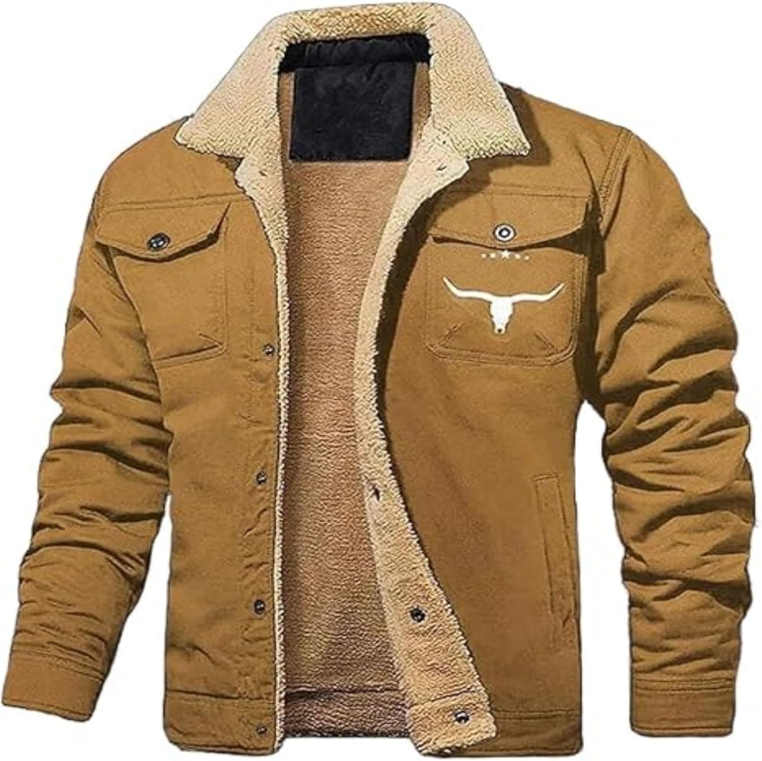 Men's Retro Western Winter Fleece Jacket Winter Warm Fleece Lined Coat Cargo Jackets Sherpa thicken Cowboy Jacket Coat