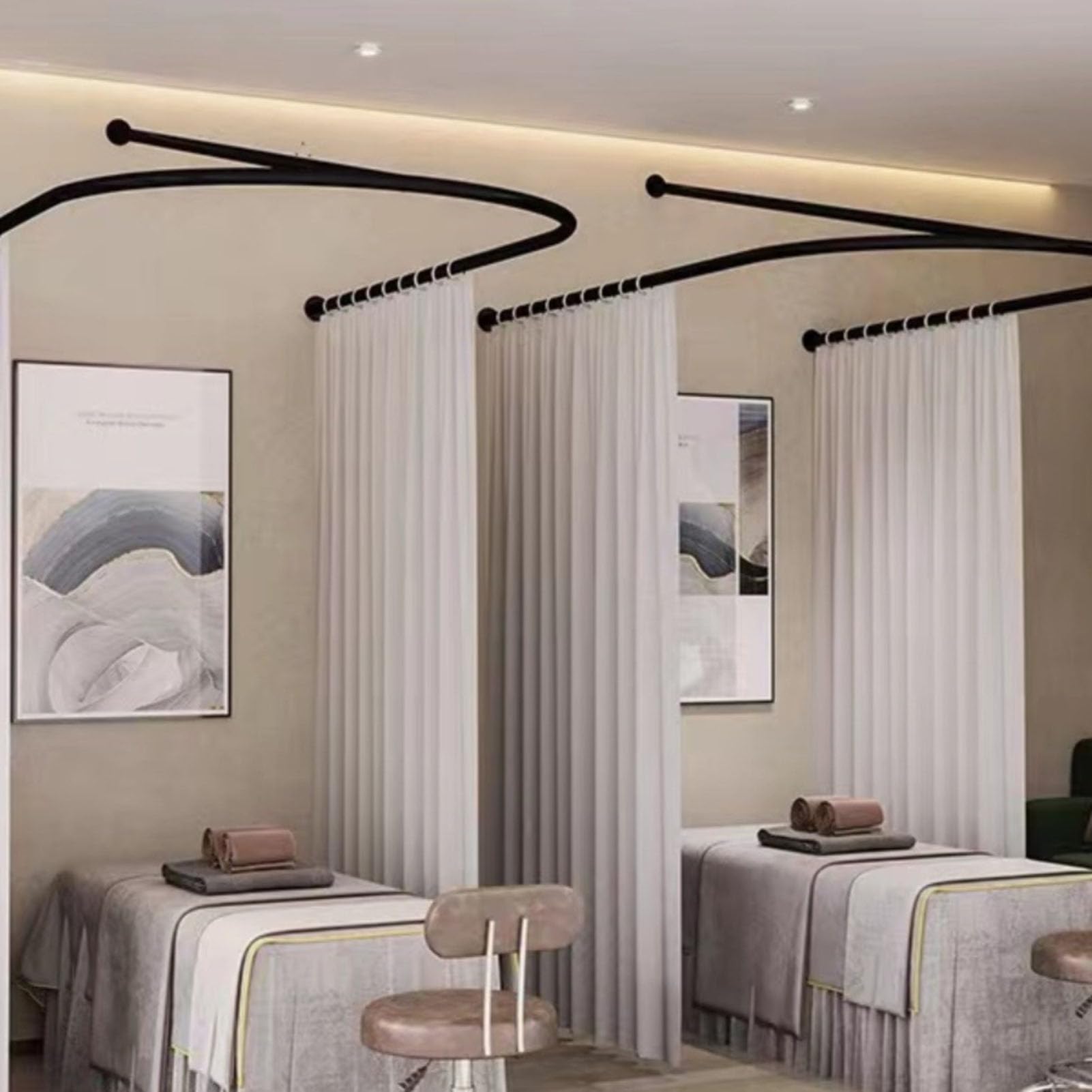 Rideau de Séparation Pour Salon de Beauté,tringle À Rideau de Douche en U Avec Support Métallique,tringle À Rideau de Vestiaire Murale Commerciale,rideau de Séparation Pour Cabine D'essayage Médicale