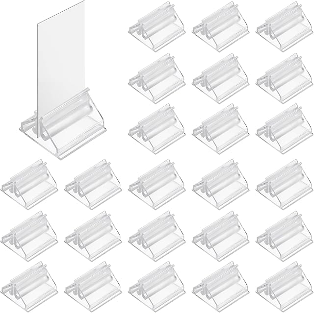 ASTER 24 PCS Acrylic Place Card Holders,Clear Game Card Stands, Small Wedding Table Place Cards Holder Table Sign Stands for Wedding Cards, Photos,Memos,Pictures Display (0.75×0.75 in)