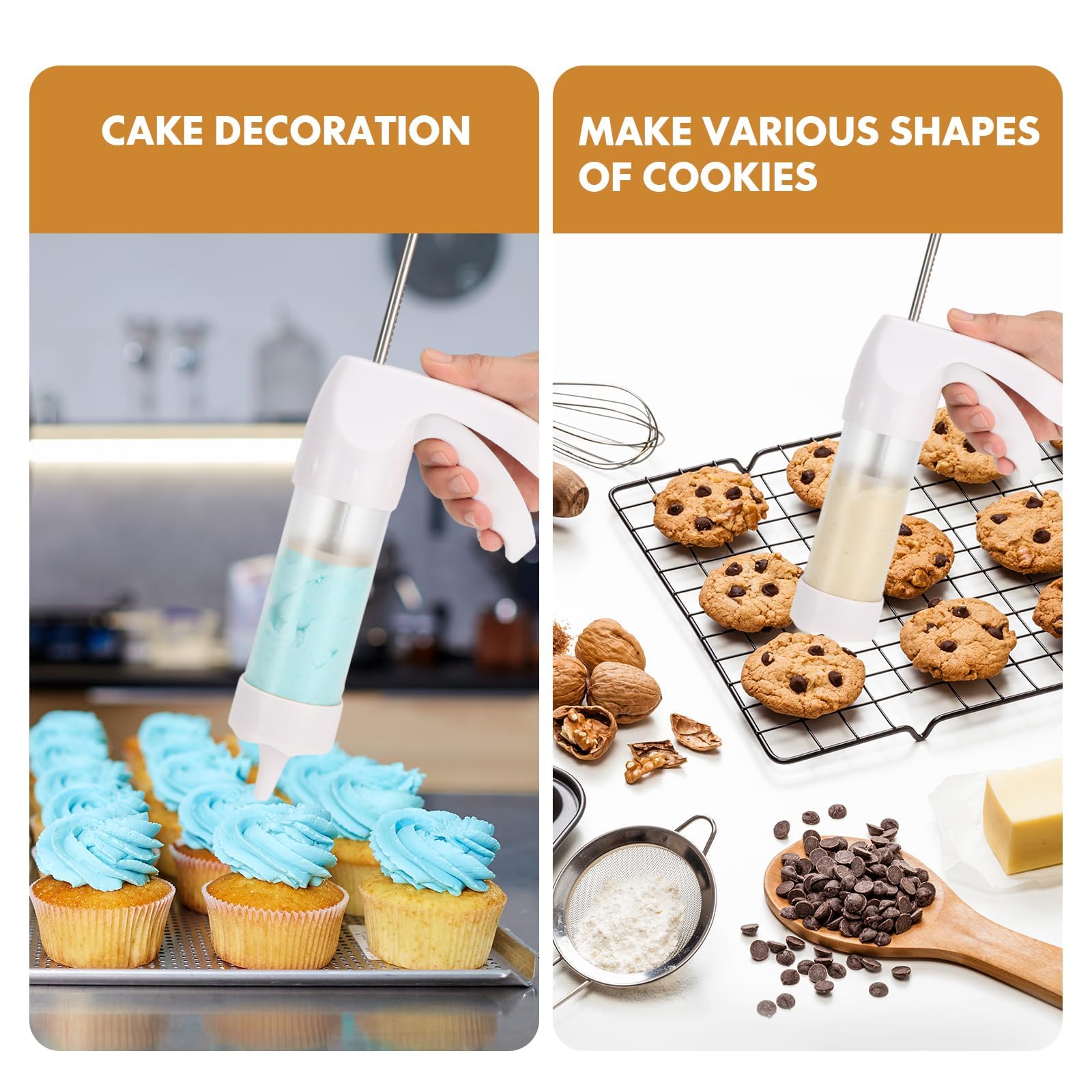 Prensa de Galletas de Repostería con 12 Moldes y 6 Boquillas – Pistola para Decorar Tartas y Galletas – Jeringa de Masa Antideslizante BPA-Free para Cocina Creativa