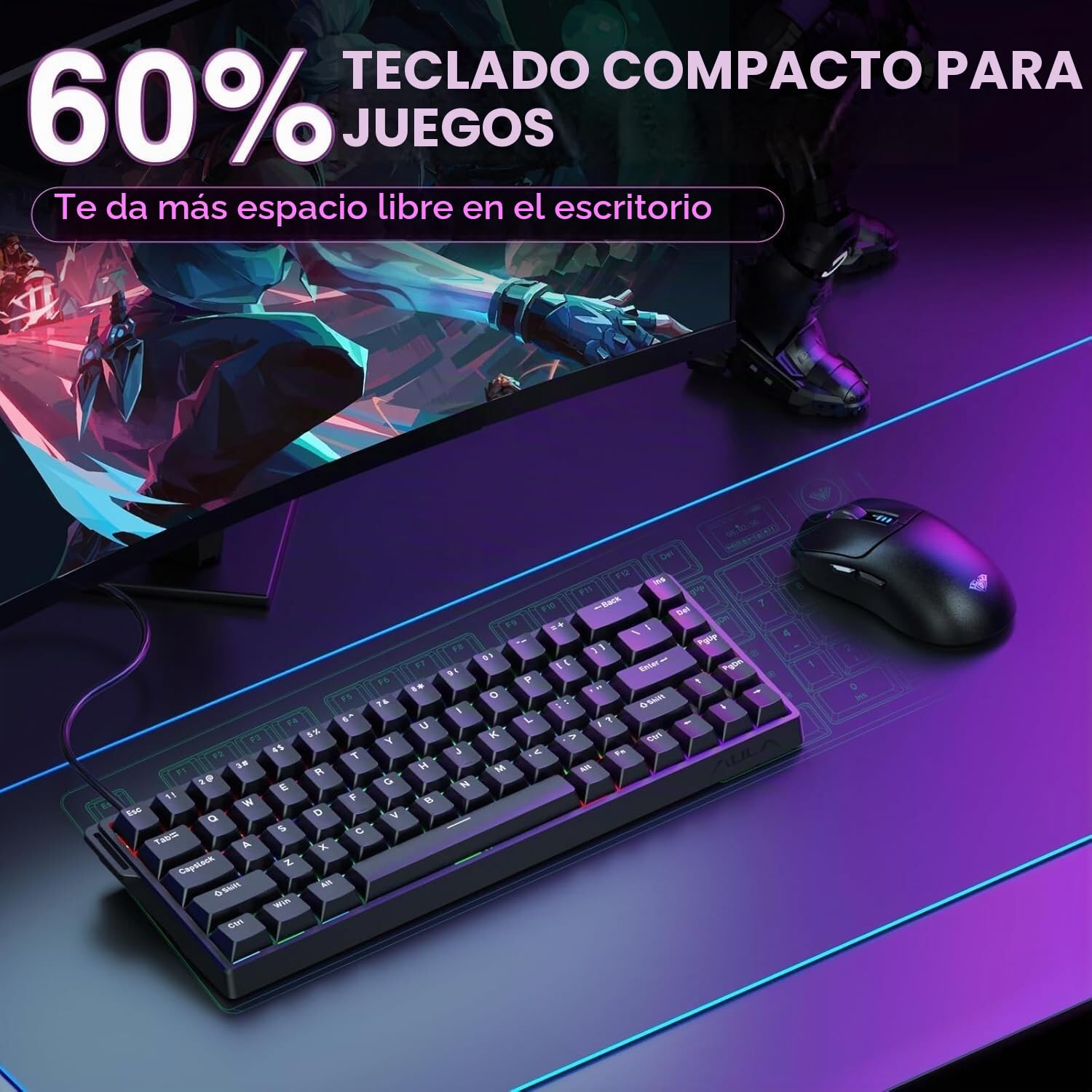 Aula Win68 He Teclado magnético Rapid Trigger Graywood Swtich 8000Hz RGB TKL Hot Swap Gaming Teclado Negro