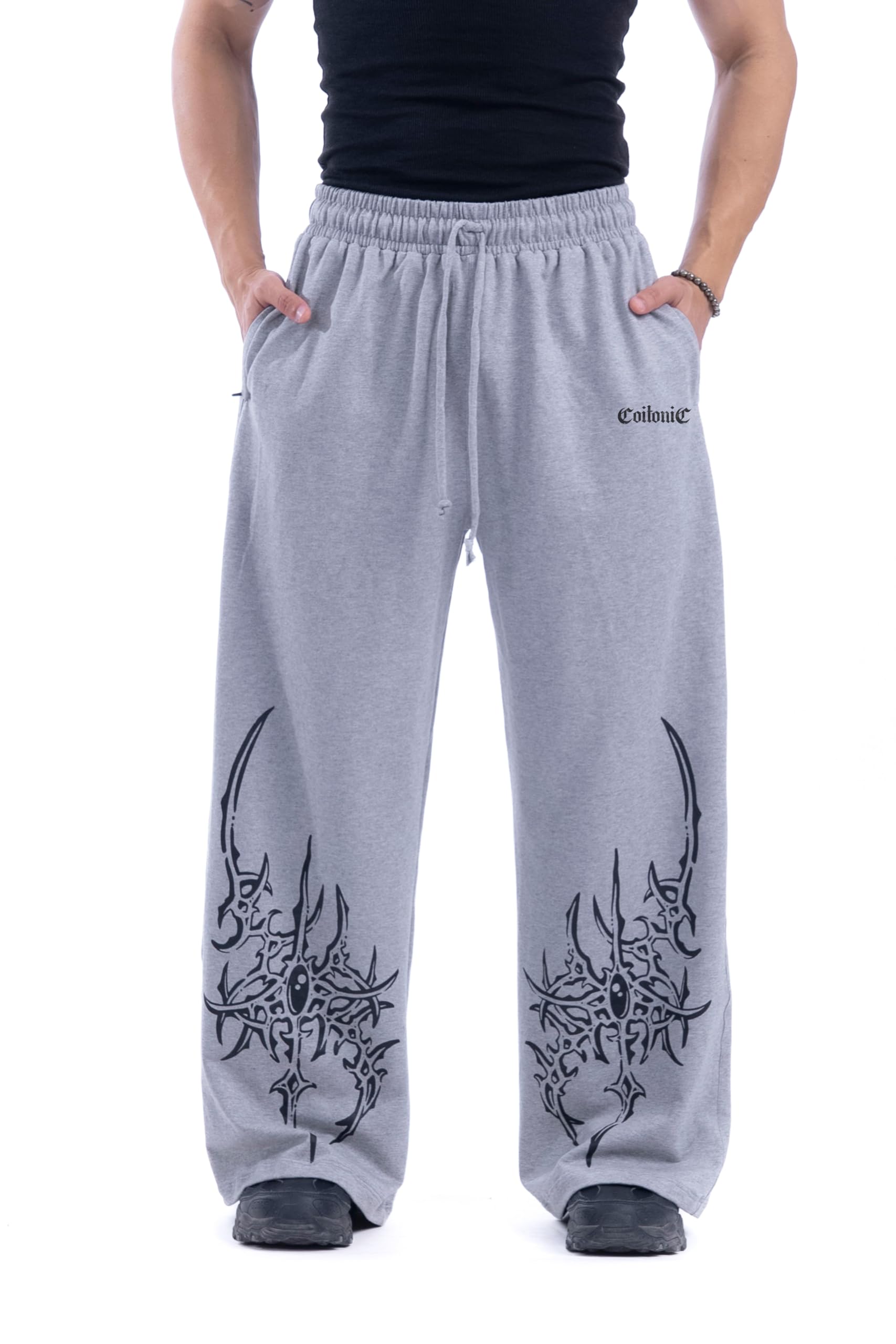 coitonic Cyber Goth Wide-Leg Jogger | Oversized Travel, Gym, Sports and Running Jogger | Men's Baggy Trackpant | Comfortable Lounge and Streetwear Grey Melange Trouser Pant-picture-28
