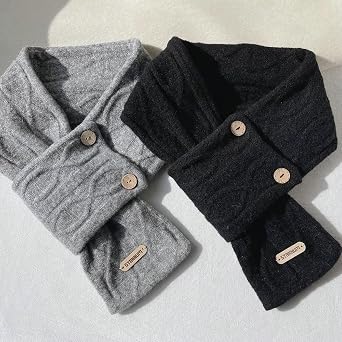 Hycurey Knitted Woolen Scarf Shawl Wrap Men Womens Button Cross Stripe Neck Warmer Fall Winter Fashion Scarves Warm Collar