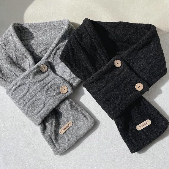 Hycurey Knitted Woolen Scarf Shawl Wrap Men Womens Button Cross Stripe Neck Warmer Fall Winter Fashion Scarves Warm Collar