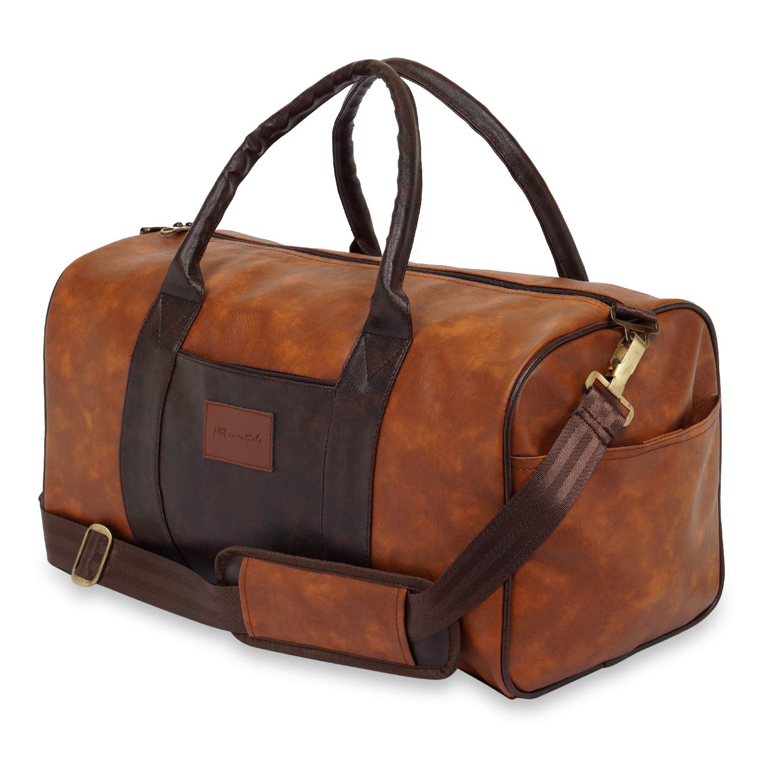 NFI essentials Leatherette Cabin Size Travel Duffle Bag 50cm (31 Litre) Weekend Luggage Duffel Gym Bag PU Tan Shoulder Bag Overnight Leather Bag - Image 9 thumbnail
