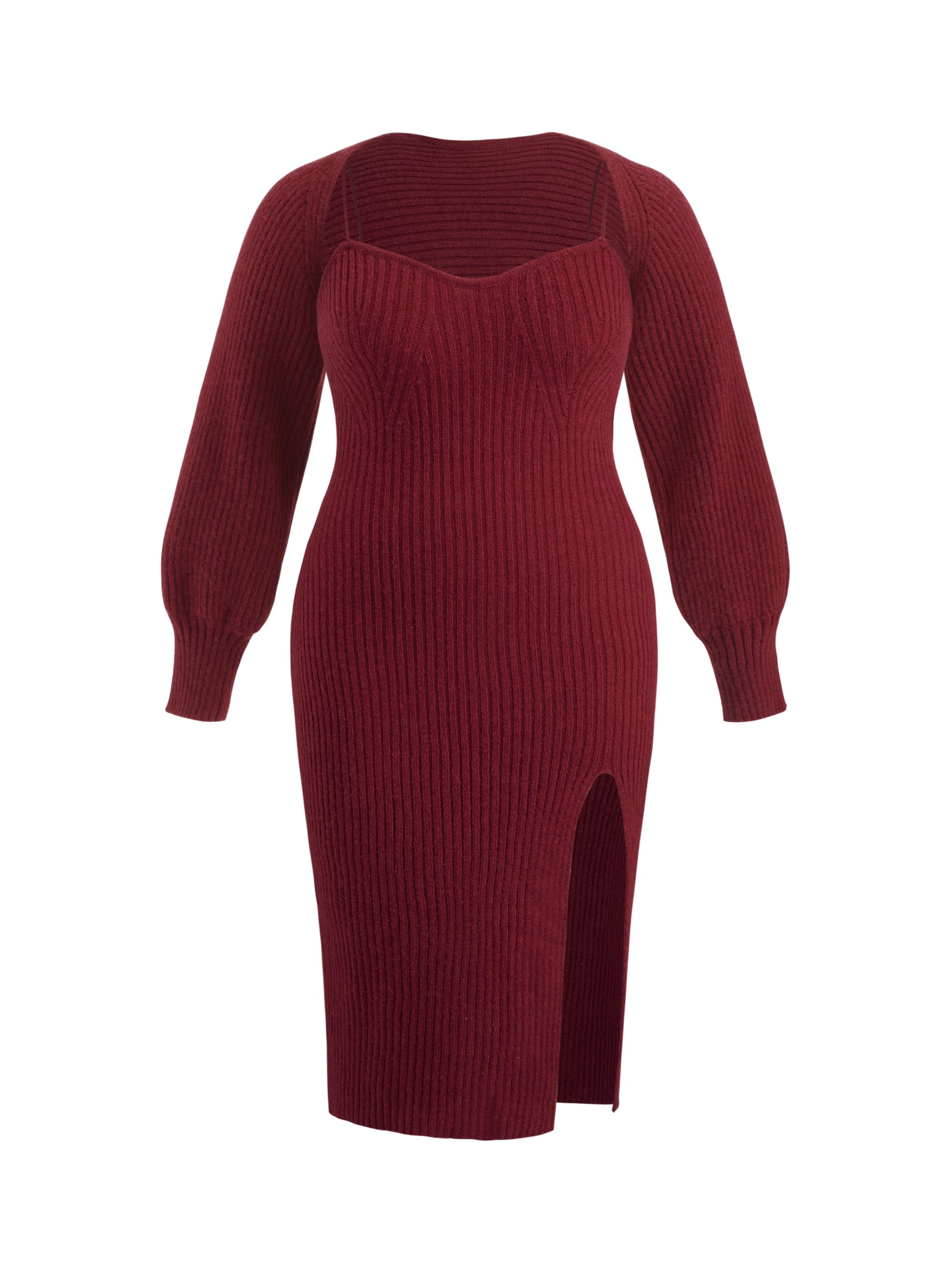 CIDER Plus Size 2 Piece Sweater Dresses for Women Long Sleeve Midi Dress Slit Winter Pullover Wedding Guest Outfits