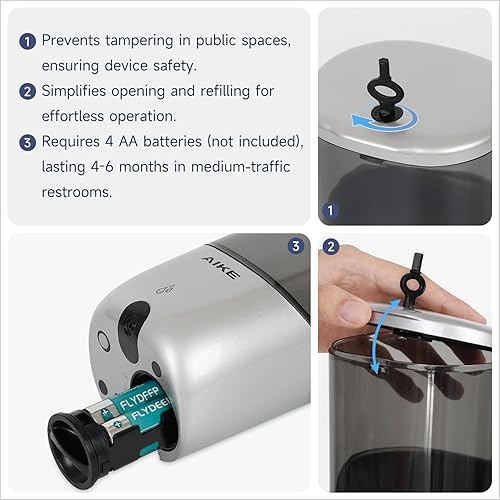 Miniatura 4 de AIKE Dispensador automático de jabón de montaje en pared para jabón líquido con pilas de plata, modelo AK1216