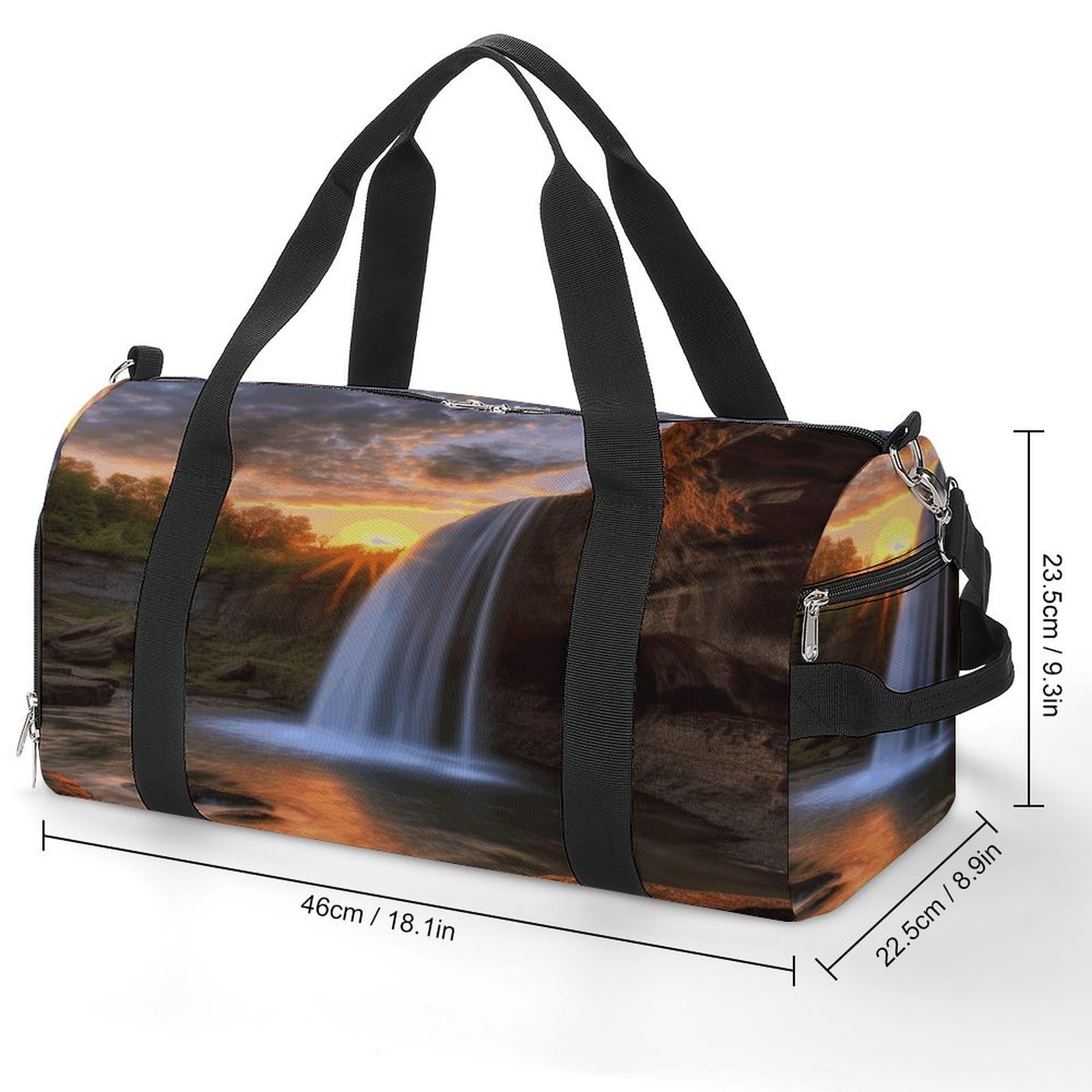 Turnbeutel für Damen und Herren, Wasserfall bei Sonnenuntergang, wiederverwendbar, Turnbeutel mit Schuhfach, Stil, Einheitsgröße, modern, Stil:, Einheitsgröße, Modern