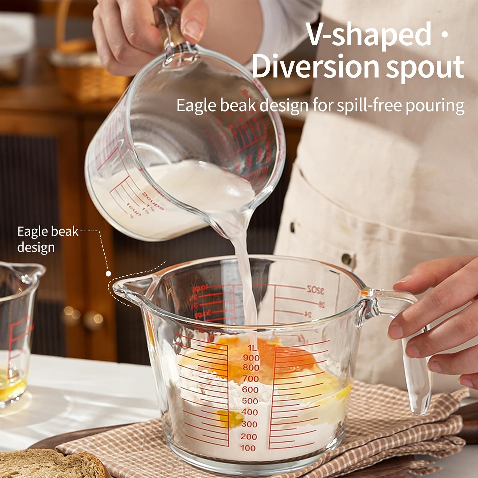 Glas Messbecher Backen und Kochen, klare Messmarkierungen, hohe Temperaturbeständigkeit, Küchenwerkzeug, Küchen Messbecher Backen