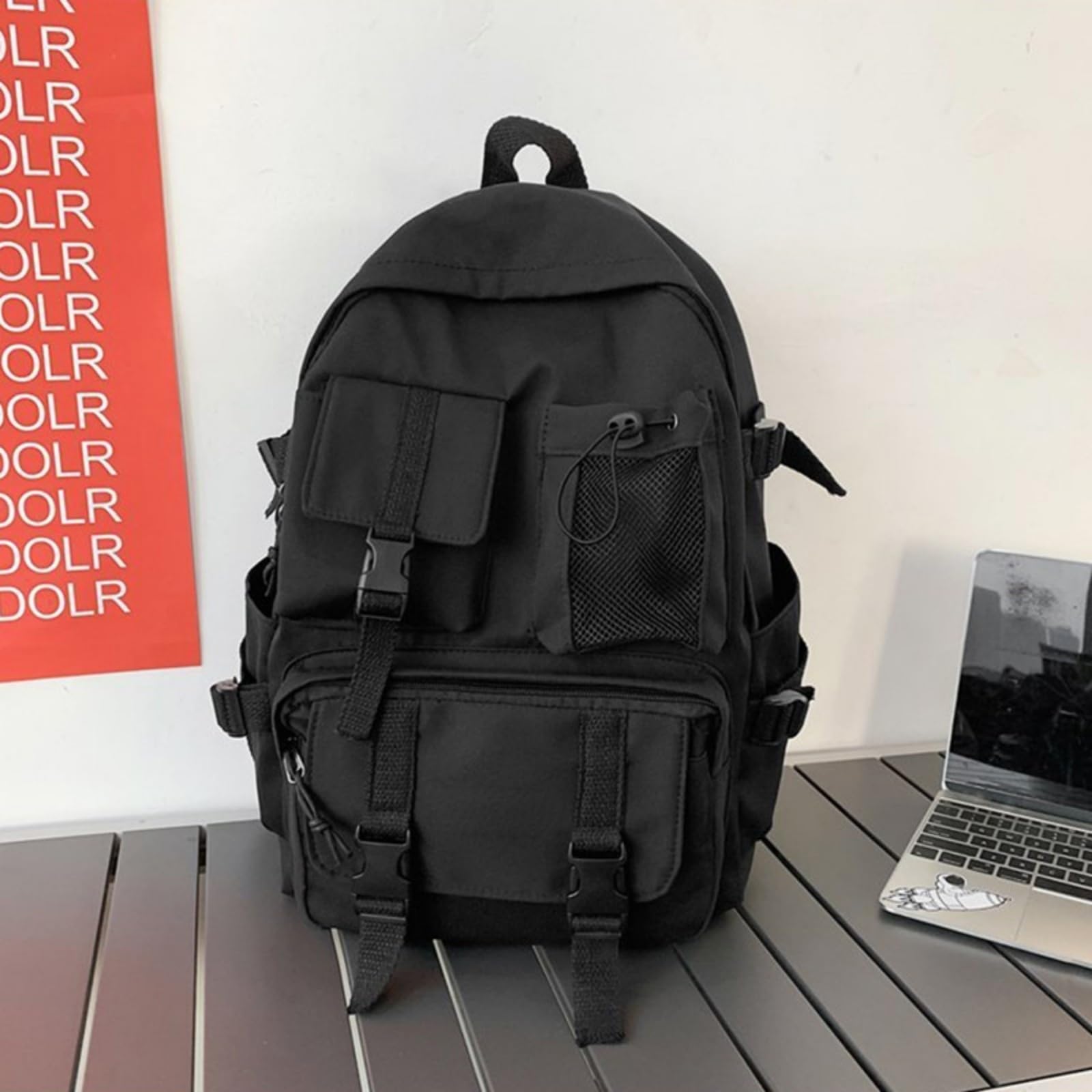 Zaino Multi Tasca Fibbia Zaino, Borsa Scolastica Leggera per Laptop Gli Studenti Universitari Uomini Donne Viaggio Giornaliero-Black