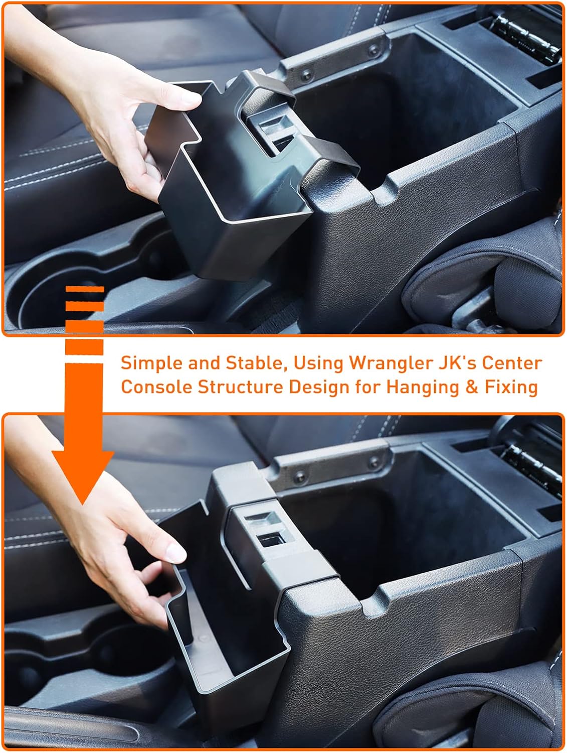 Savadicar Upgraded Version JK Center Console Hanging Storage Box, Armrest Organizer Tray for 2011-2018 Jeep Wrangler JK JKU 2/4 Door, Interior Accessories, Patented Design, Black, 1 PCS