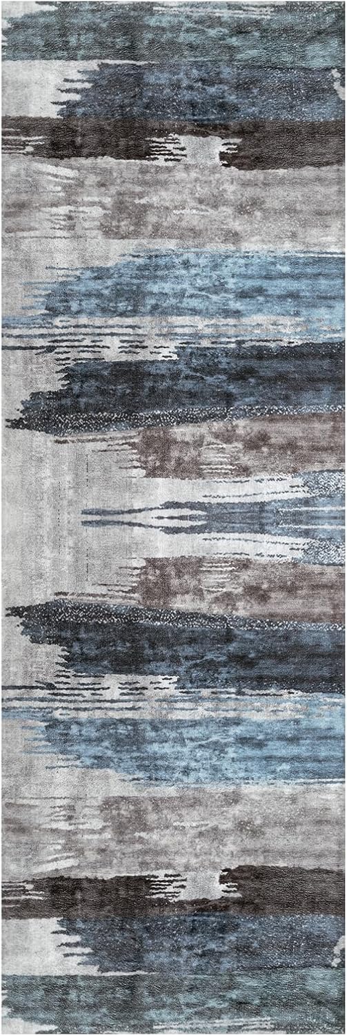 Ciicool 2x6 Washable Runner Rug, Modern Abstract Hallway Rugs Runner, Non-Slip Thin Accent Rug Lightweight Navy Grey Print Distressed Carpet for Laundry Entryway Bedroom Kitchen Bathroom Indoor 2' x 6' (Rectangular) Navy Grey image 9 of 9 B0DBV7W1GH