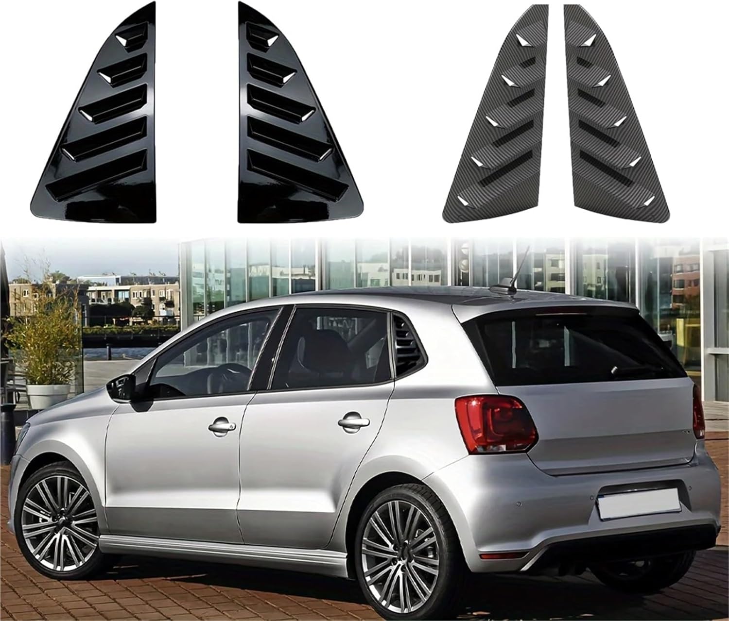 Pair Car Rear Window Shutter Cover Trim Tail Window Louver Side Vent Trim Triangle Shutter Panel Compatible For VW Polo MK5 6R 6C 2011-2018(Style 1)
