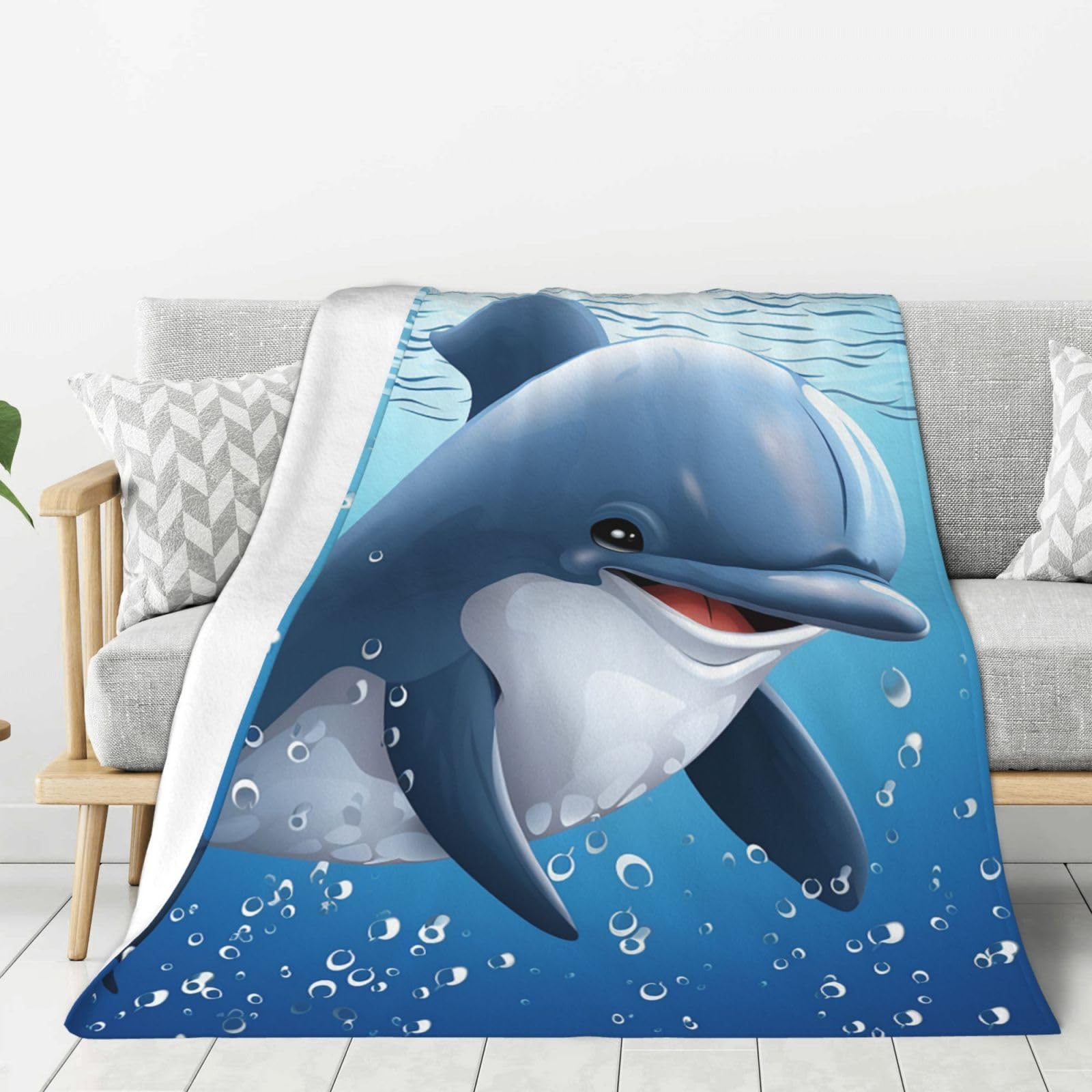 Baby Dolphin Throw Blanket Plush Flannel Fleece Blanket, Soft Lightweight Cozy Blankets 80"X60" for Bed Couch Sofa Travel