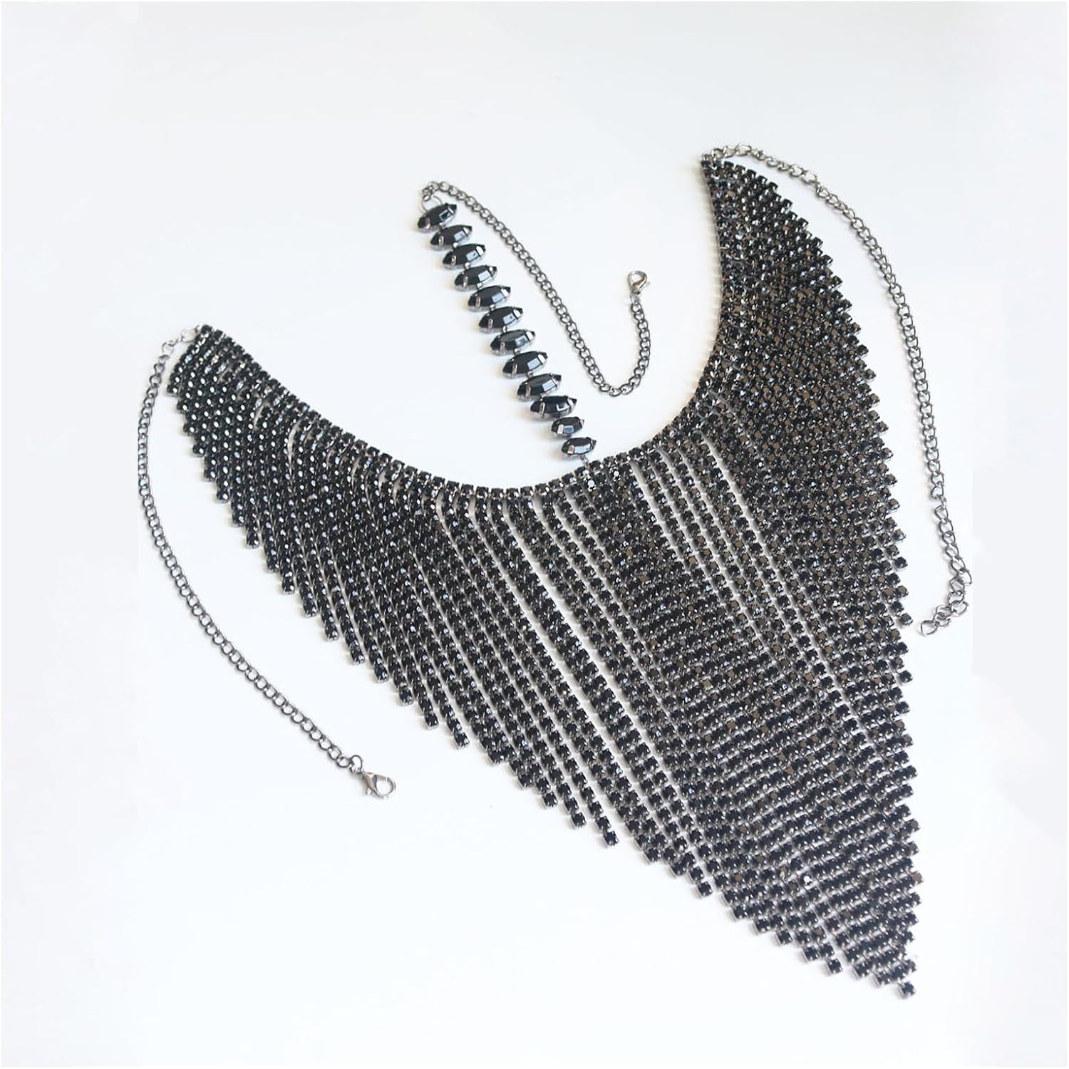 Black Rhinestone Tassel Face Chain Mask for Women Masquerade Halloween Crystal Drop Pendant Veil Face Accessories Jewelry Sexy Headchain Jewelry