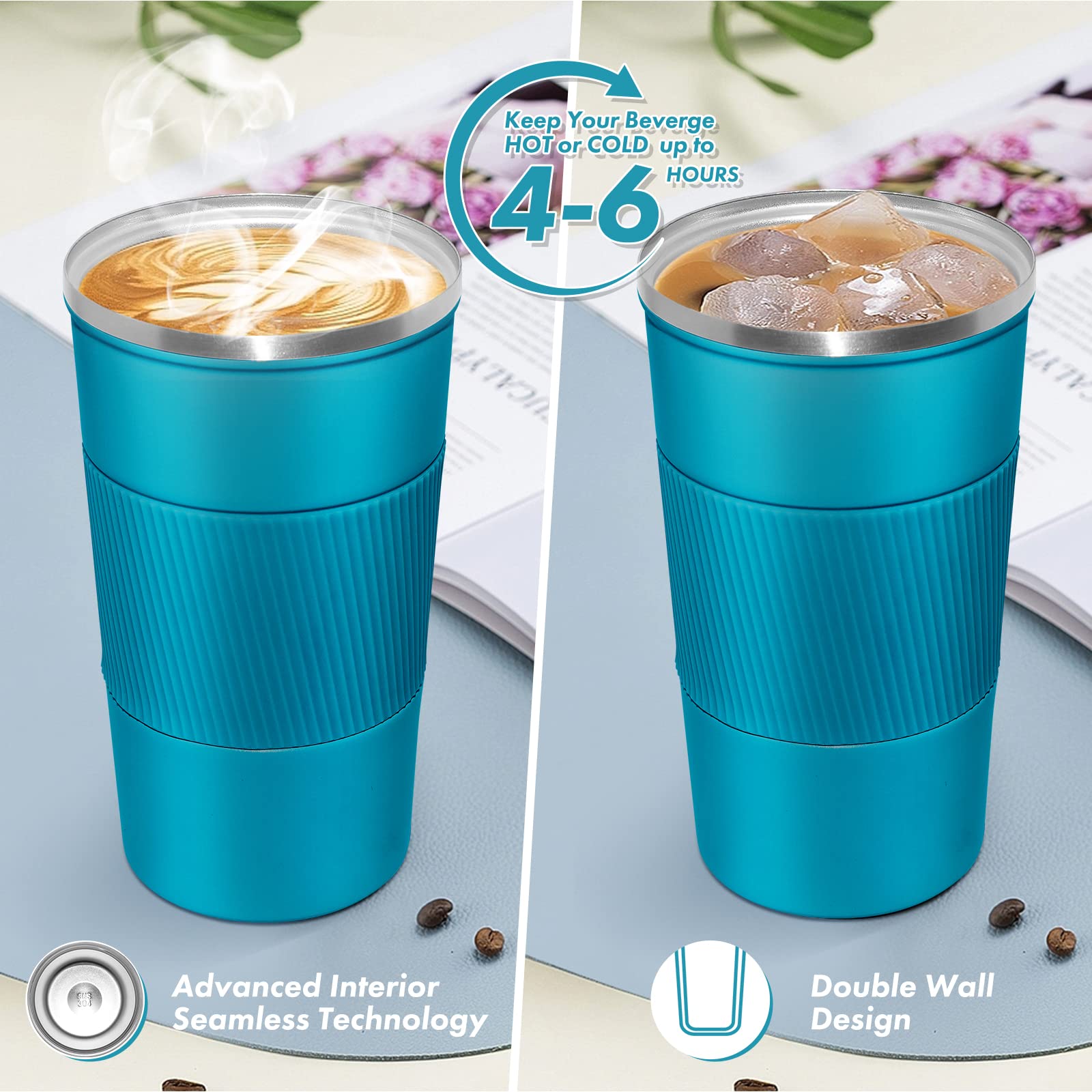 Dycietx Travel Mug with Leakproof Lid, Insulated Reusable Coffee for Hot&Cold Drinks/Tea - Image 4