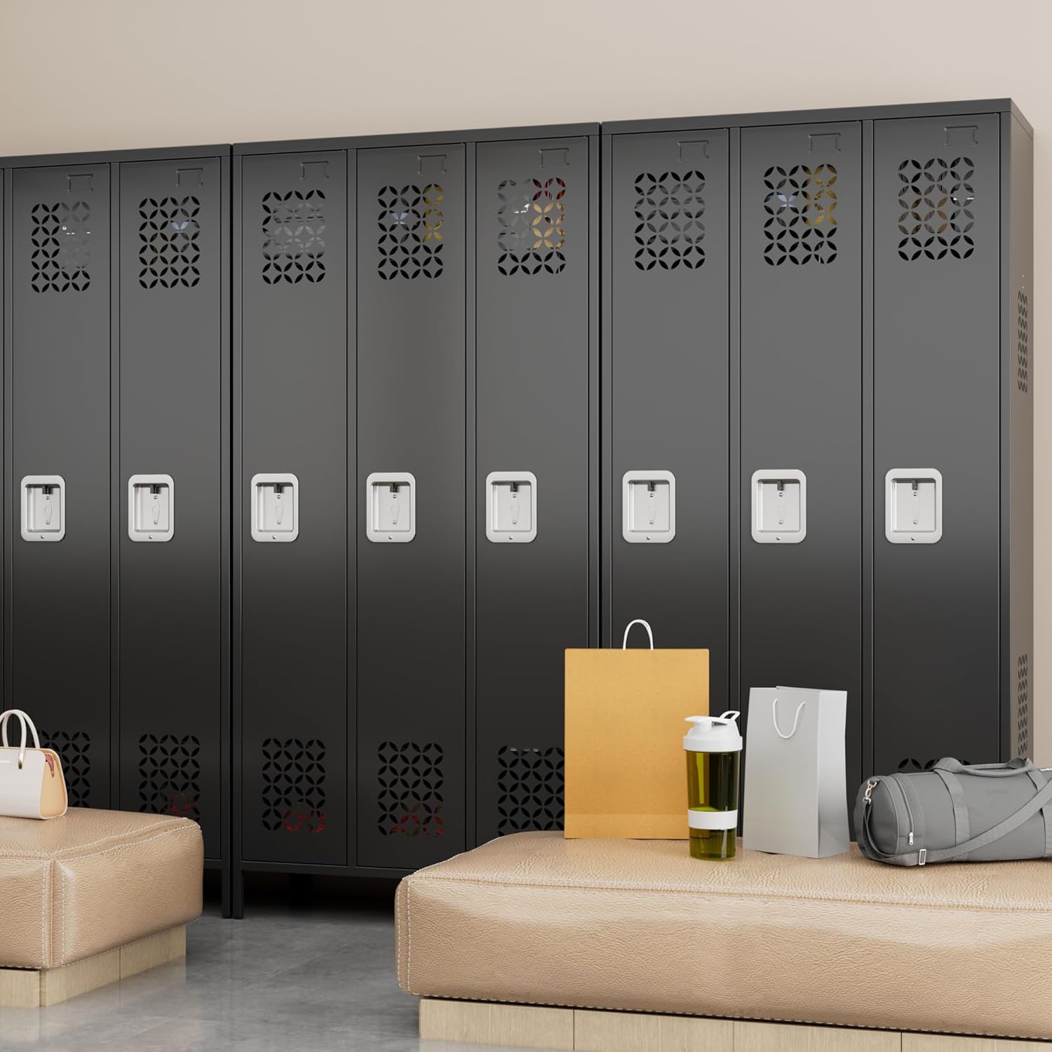 METAN Upgrade Metal Lockers for School Office Gym Bedroom,3 Doors Steel Storage Locker Cabinet for Employees,Industrial Storage Locker with 2 Shelves,Assembly Required,Black