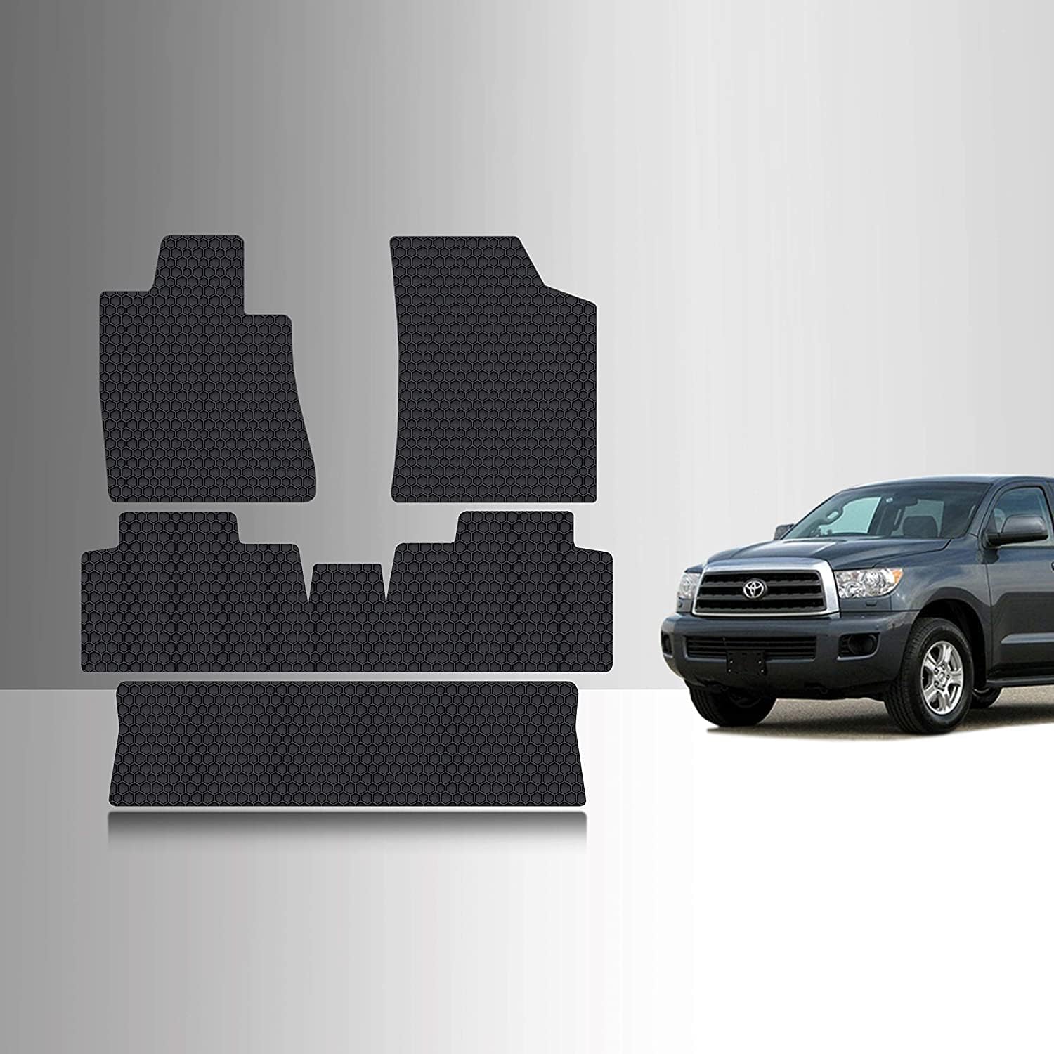TOUGHPRO Floor Mats Accessories 1st + 2nd + 3rd Row for Toyota Sequoia All Weather Heavy Duty (Made in USA) Black Rubber 2001 2002 2003 2004
