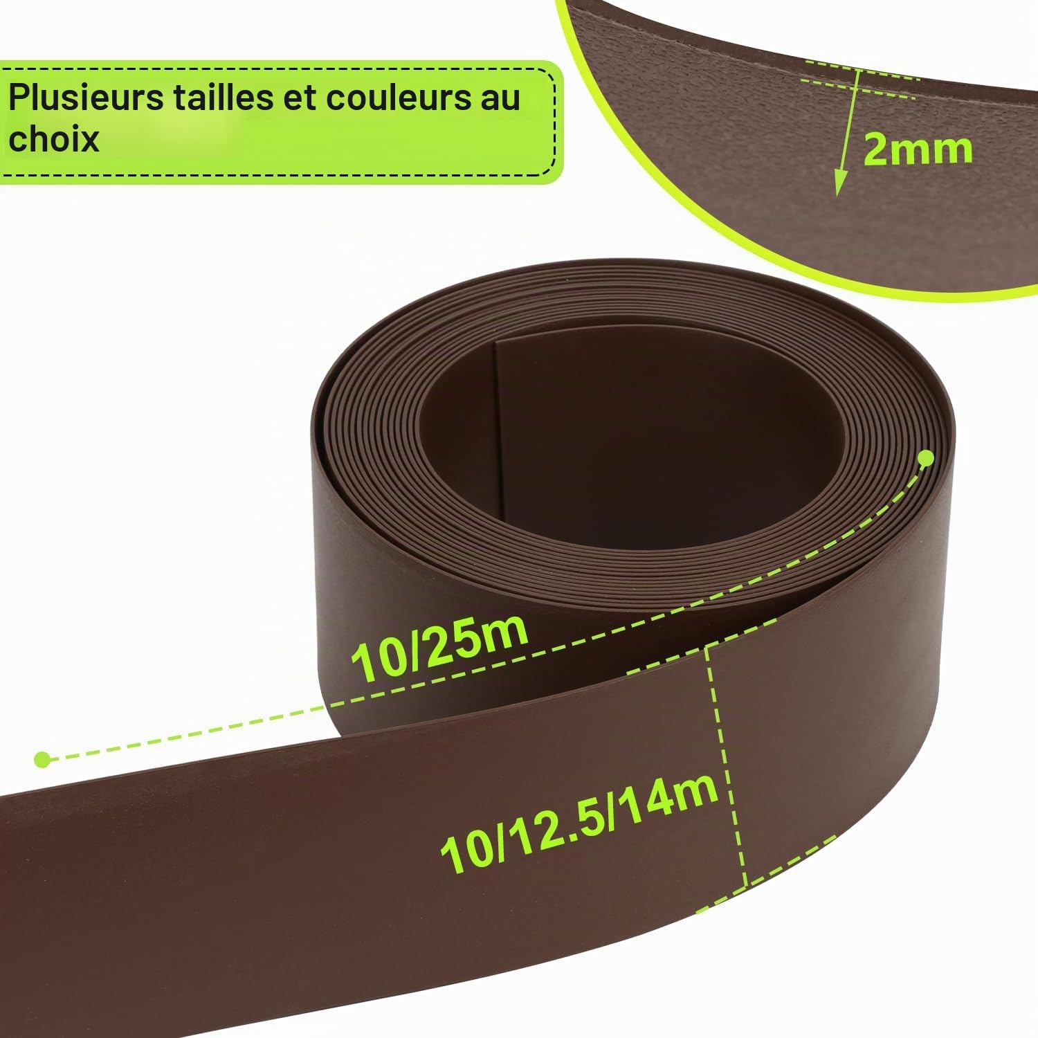 Randaco Bordure de jardin, marron, longueur : 25 m, hauteur : 14 cm, bord profilé, pour parterre, jardin, contre la propagation des racines, pour plus de beauté dans le jardin
