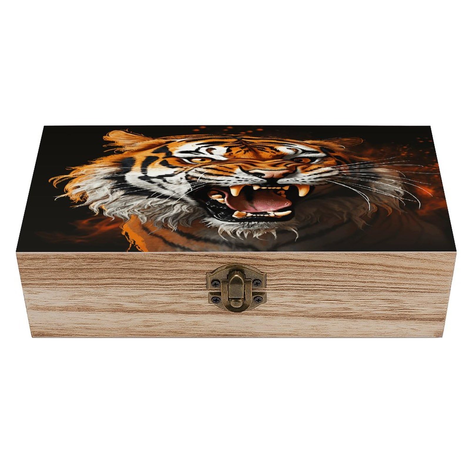VstaDank Roaring Tiger Wooden Storage Box Wooden Keepsake Box with Hinged Lid Exquisite Solid Wood Decorative Jewelry Case Memory Box for Jewelry Photos Letters Crafts Trinkets