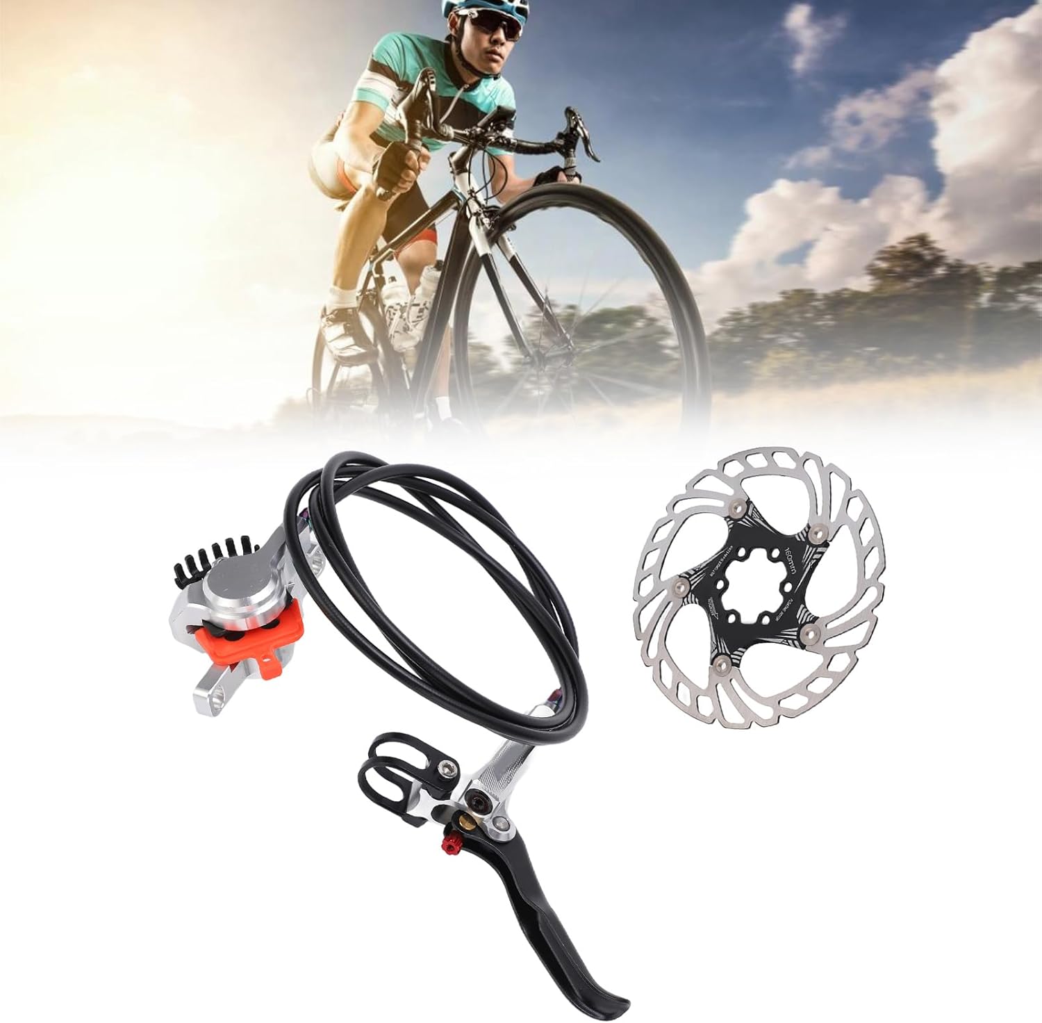 Bicycle Disc Brake Kit Aluminum Alloy Front Rear Disc Brakes Conversion Set with Heat Dissipation Polygonal Airflow Design for Road Mountain Bikes 160mm Disc Diameter 529g Weight