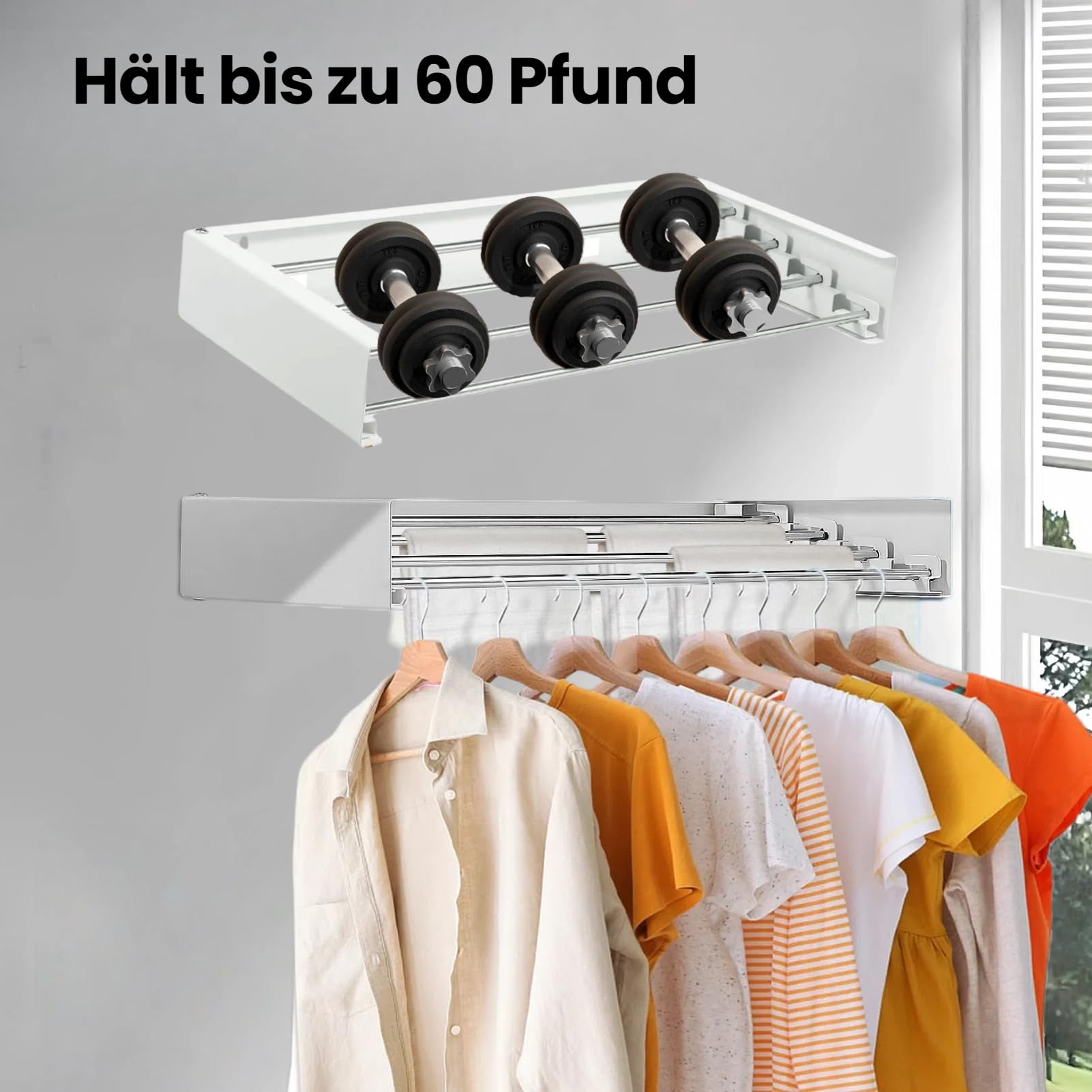 Wäscheständer Wandmontage 50 cm - Ausziehbarer Wandwäschetrockner Klappbar, Platzsparend, Kleiderstange Handtuchhalter für Balkon (A)