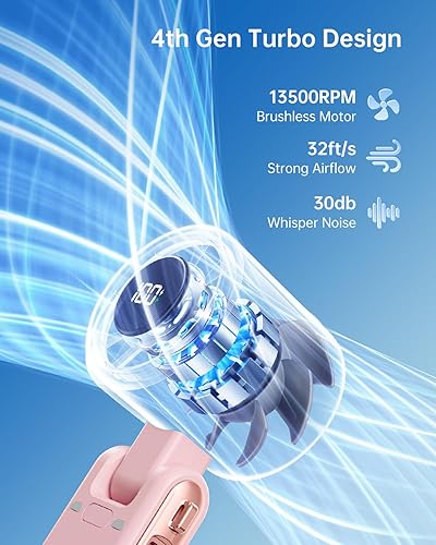 Miniatura 2 de Ventilador turbo portátil de mano  5 engranajes de alta velocidad 4000mAh recargable, mini ventilador personal de mano soplado de aire frío,