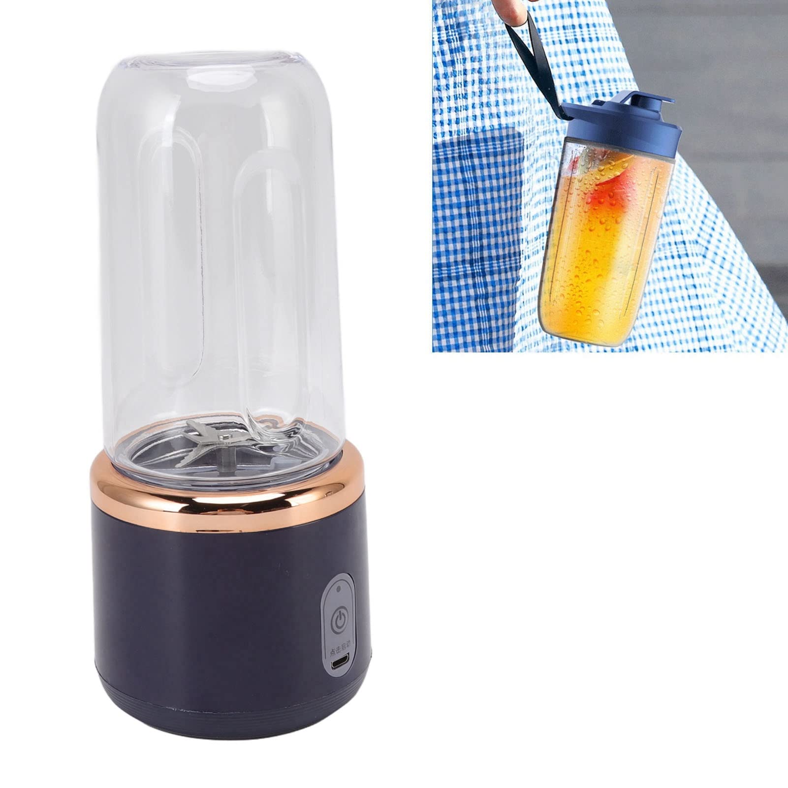 Jeanoko Smoothie Blender, Mini Blender 300ml Portable Blender Cordless for Shakes Juice USB Charging with Bottle and Lid, Personal Blender for Home Gym Travel