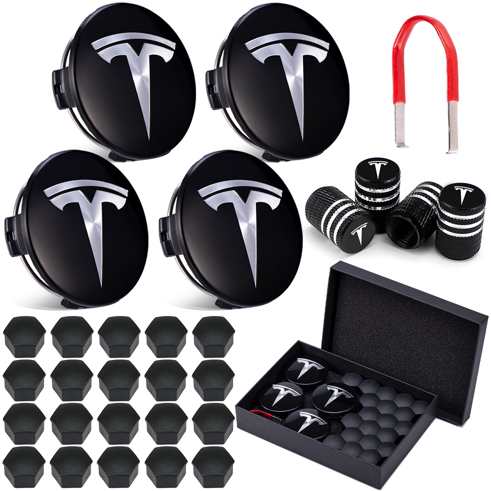 Juego de tapacubos Tesla LEKEFETO Center para Model 3 y Y, Accesorios, tuercas de rueda con logo Tesla