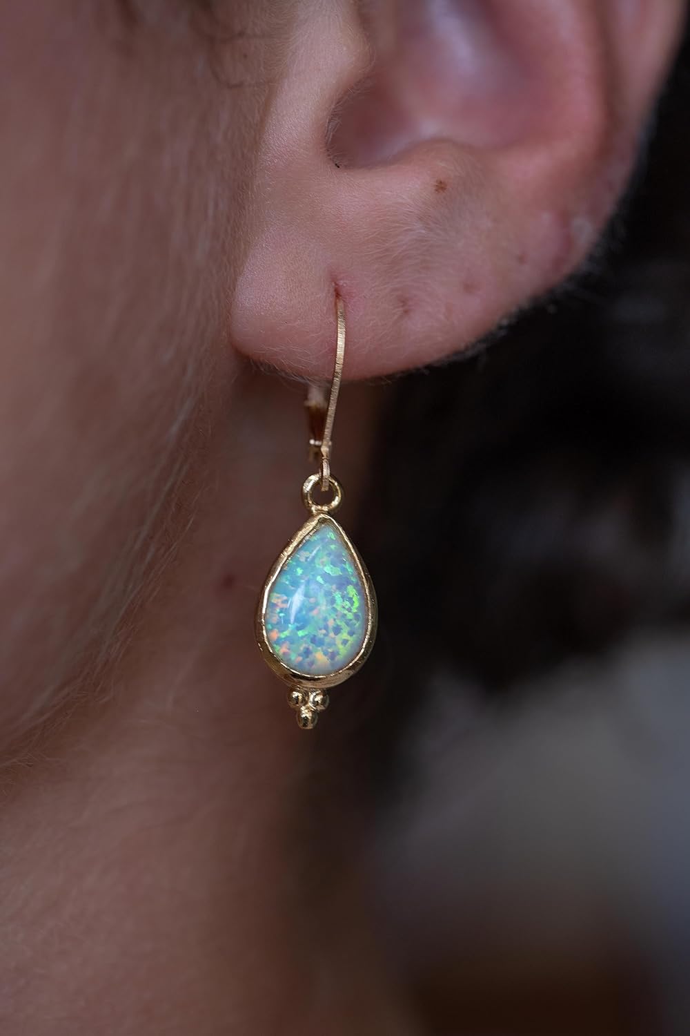teardrop gold dangle earrings for women, leverback earrings