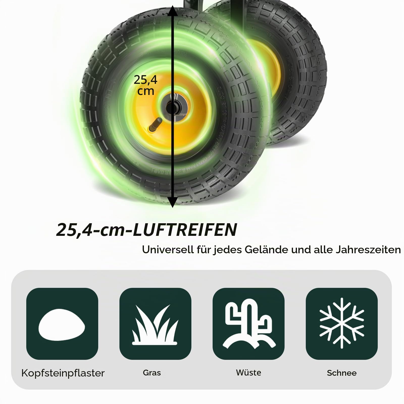 Bonnlo Gartenwagen, Bollerwagen Metall mit 180° drehbarem Griff und abnehmbarem Eisennetz, 363 kg Schwerlast-Nutzwagen, Kippwagen für Garten, Rasen und Landschaftsbau (Grün, 95,5 x 51 x 90 cm)