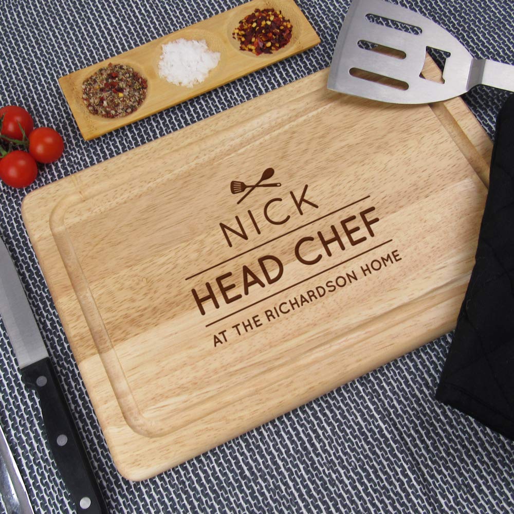 eBuyGB Personalised Chopping Board, Head Chef Design, Cutting Board, Cheeseboard, Funny Cooking Gifts for Men, Custom Housewarming Gift