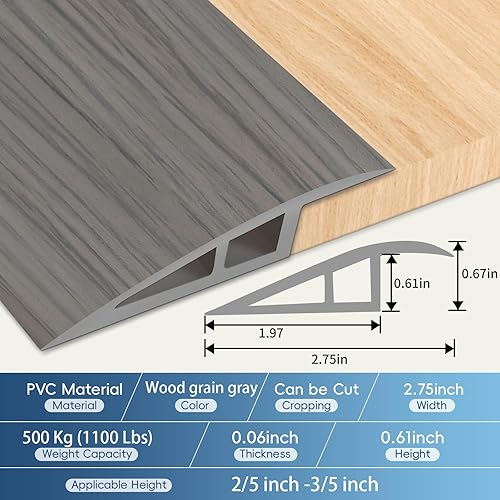 Miniatura 8 de Tira de transición para umbral de puerta, 72 pulgadas, umbral de 34 a 45 pulgadas, rampas de umbrales para puertas, reductor de bordes, tira de