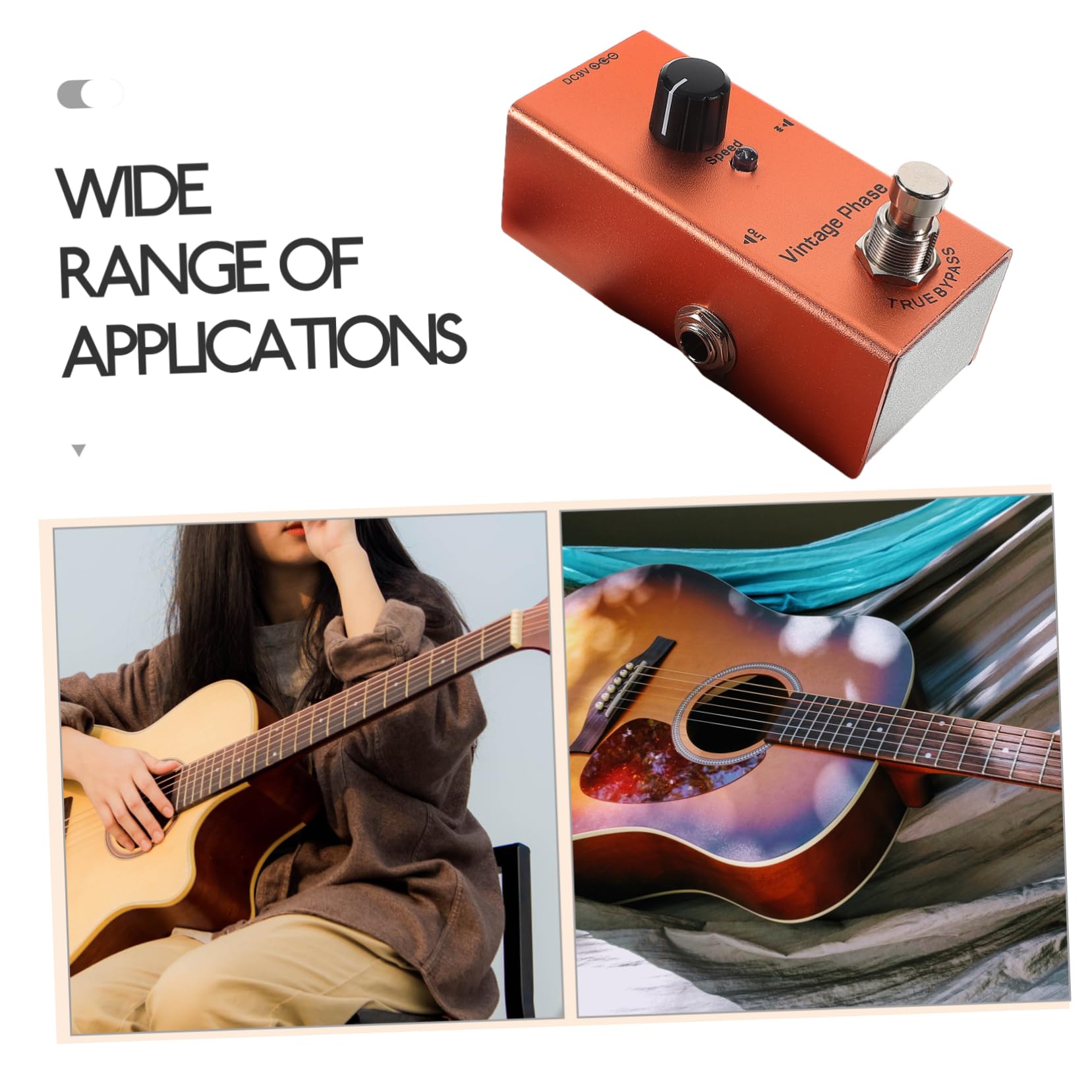 Pedale Effetto per Chitarra Elettrica Mini Retro Fase | True Bypass, Luci Indicatore Chiare, Metallo Arancia, per Recording e Suonare Chitarra Elettrica