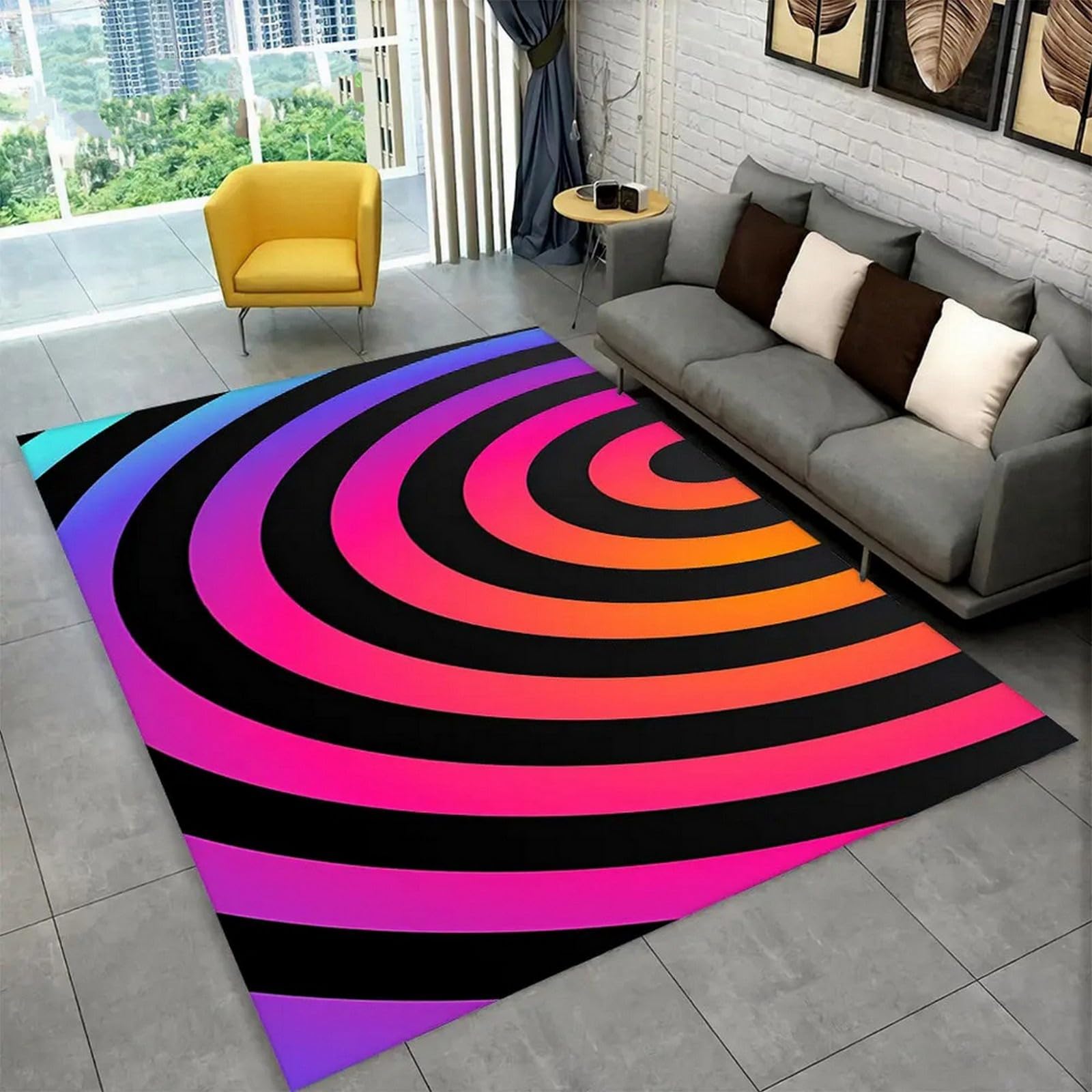 Tapis de salon moderne en velours cristal aux rayures géométriques abstraites pour chambre d'enfant